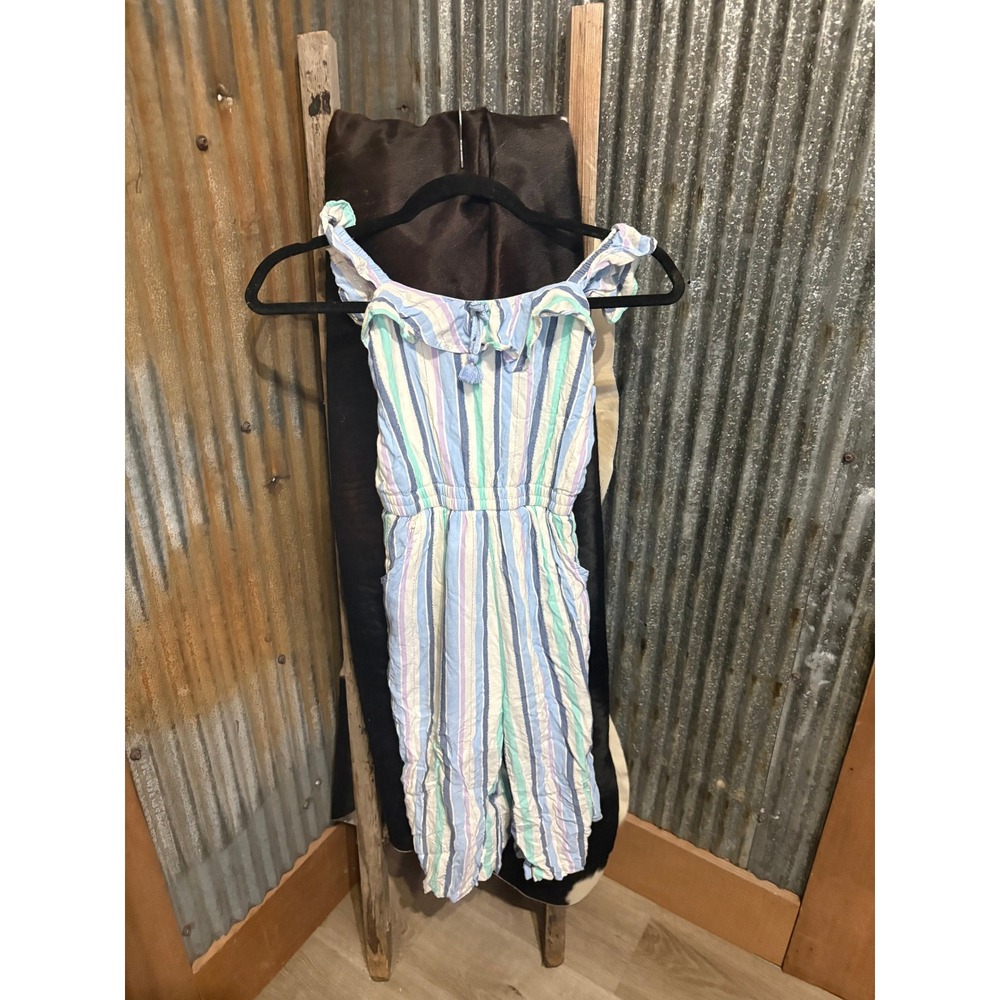 Girls Striped Ruffle Jumpsuit One Piece Summer Outfit Size 7